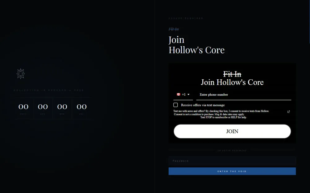 Hollow's first website, June 2026